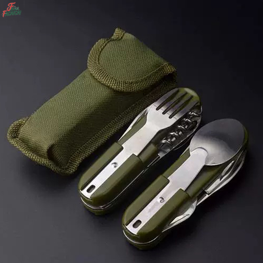 Outdoor Camping Utensils - Ensemble de voyage 5-en-1 en acier