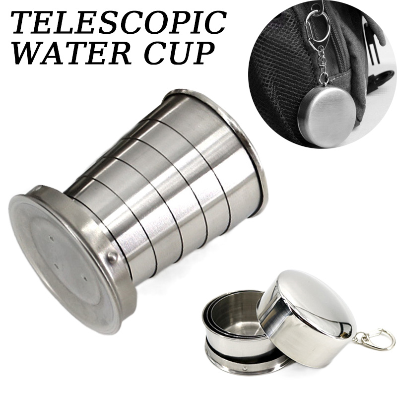 Outdoor Camping Utensils - Tasse pliante portable en acier inoxydable,